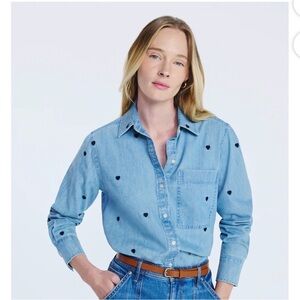Blue Denim Shirt with Heart Pattern